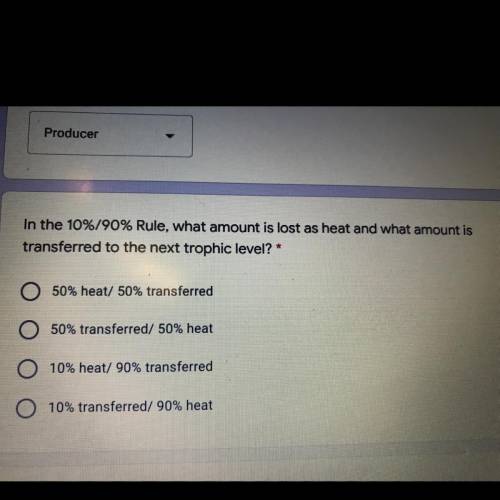 In the 10%/90% Rule,what amount is lost as heat and what amount is transferred to the next tropic le