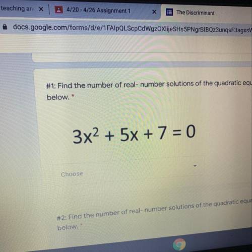 Find the number of real number solutions of the quadratic below