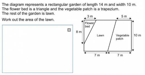 The diagram represents a rectangular garden of length 14m and width 10m. The flower bed is a triangl