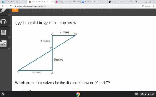 SOMEBODY PLEAAASEEE HELP  Which proportion solves for the distance between Y and Z?