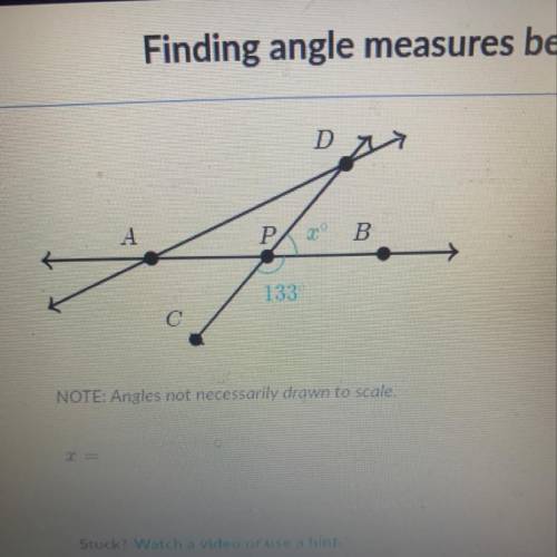 Find the angle measurement between the intersecting lines