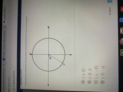 Determine the ordered pair that coincides to the point M on the unit circle graph