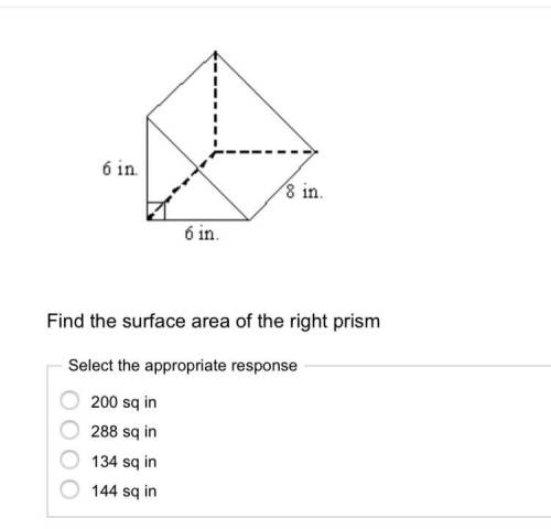 Find the surface area of the right prism: A) 200 sq in  B) 288 sq in  C) 134 sq in  D) 144 sq in