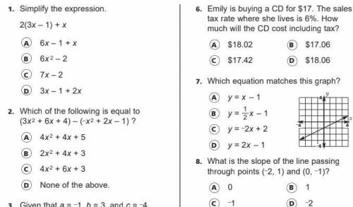 Easy Multiple Choice Questions about expressions and linear equations / ASAP / Will mark brainliest