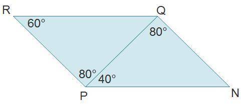 Two triangles, RPQ and NQP are placed together to create a parallelogram as shown below.Triangles R