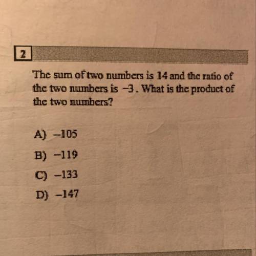 The sum of two numbers is 14 and the ratio of the two numbers is -3 , what is the product of the two