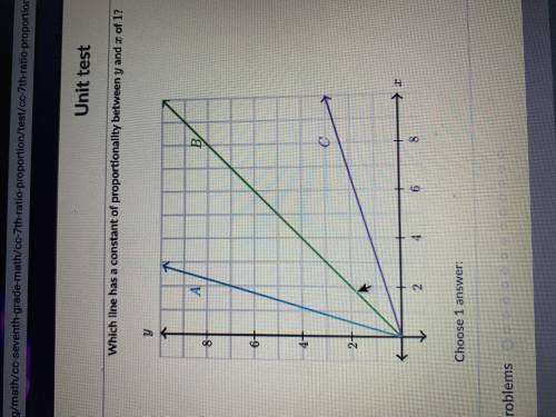 Which line has a constant of proportionality y and x of 1
