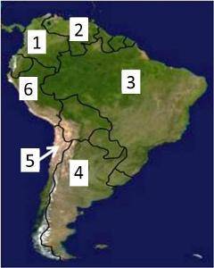 Look at the map above. Which of the following statements is true? A. Venezuela is located at number