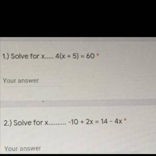 Solve it 4(x+5)=60 Solve it -10+2x=14-4x