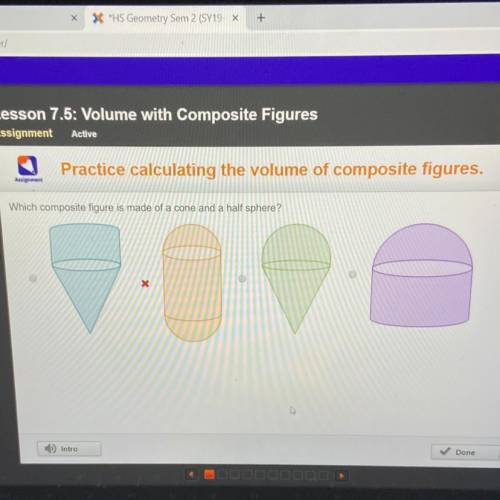 Which composite figure is made of a cone and a half sphere?