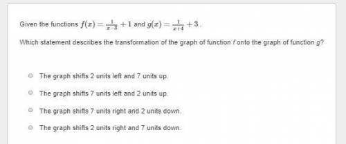 Which statement describes the transformation of the graph of function f onto the graph of function g