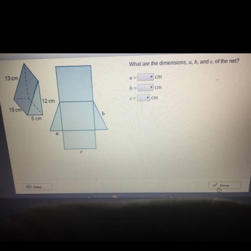 URGENT! PLEASE HELP!! What are the dimensions a,b, and c of the net?  (I put a picture up so u can s