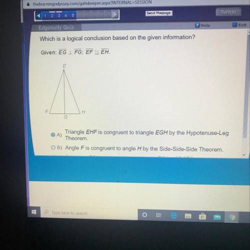 Which is a logical conclusion based on the given information? Triangle EHF is congruent to triangle