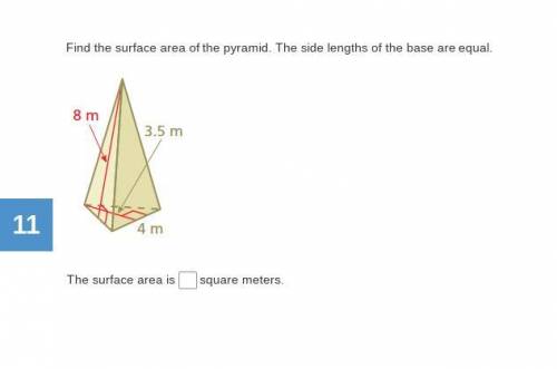 Find the surface area of the pyramid. The side lengths of the base are equal