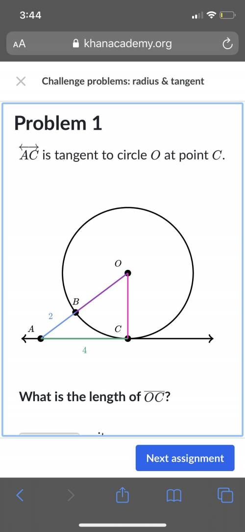 AC is tangent to circle O at point C. What is the length of OC
