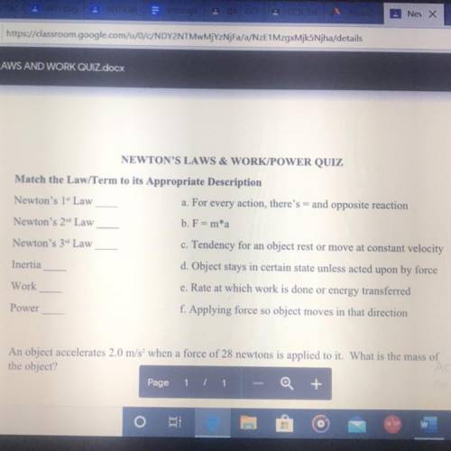 I really need help with these matching questions on Newton’s laws
