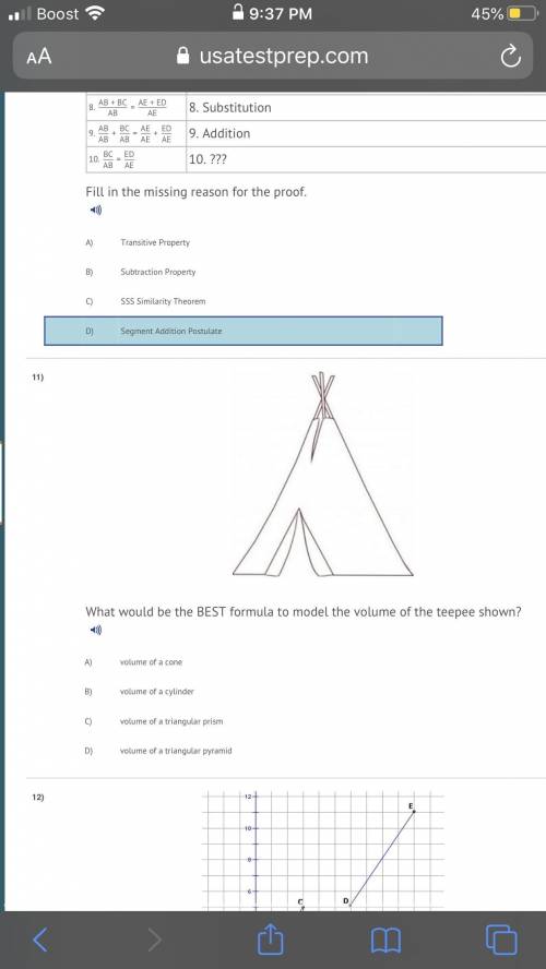 What would be the BEST formula to model the volume of the teepee shown