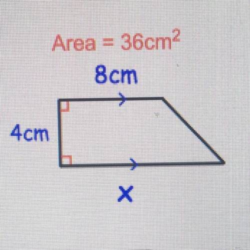 Question 4: Find x for each trapezium. (a) Area = 36cm 8cm 4cm