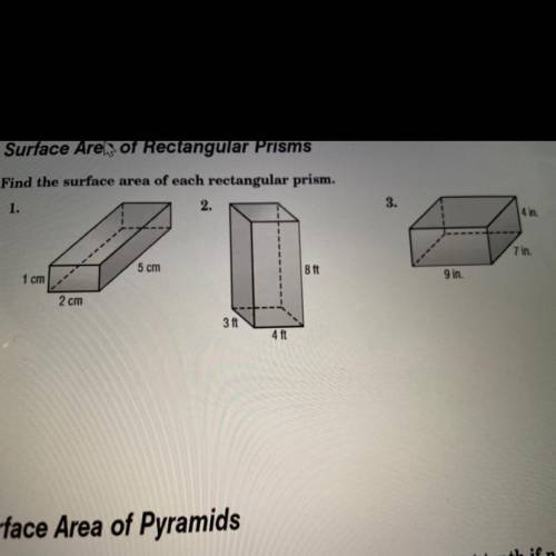 Please find the surface area for the three rectangular prisms.