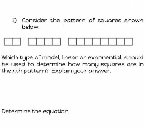 Which type of model, linear or exponential, should be used to determine how many squares are in the