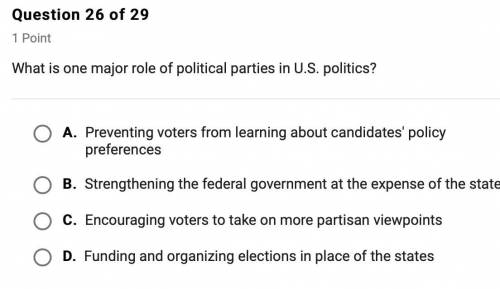 What is one major role of political parties in u.s. politics