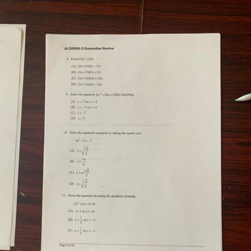 Algebra 2 again questions 8-11