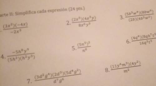 Simplify the following expressions pliss help my