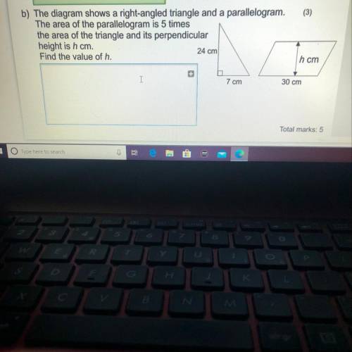 (3) b) The diagram shows a right-angled triangle and a parallelogram. The area of the parallelogram