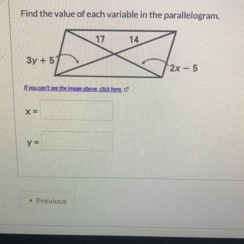 Fine the value of each variable in the parallelogram