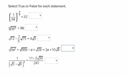 Select True or False for each statement.