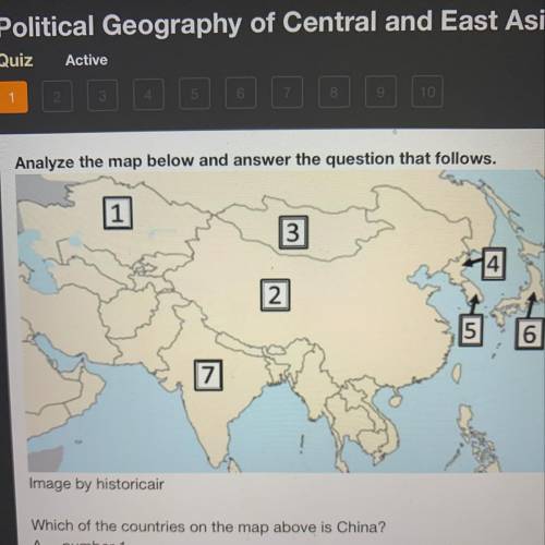 Which of the countries on the map above is China? A number 1 B. number 2 C. number 3 D. number 4 Ple