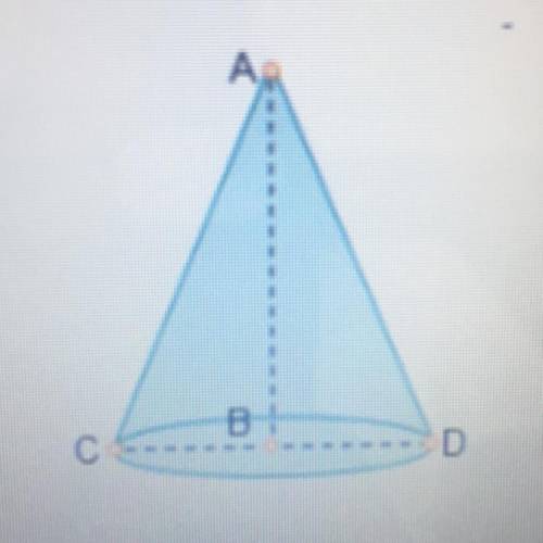 On the cone below, the length of CB is 6 inches. What is the length of the diameter of the cone? • 3