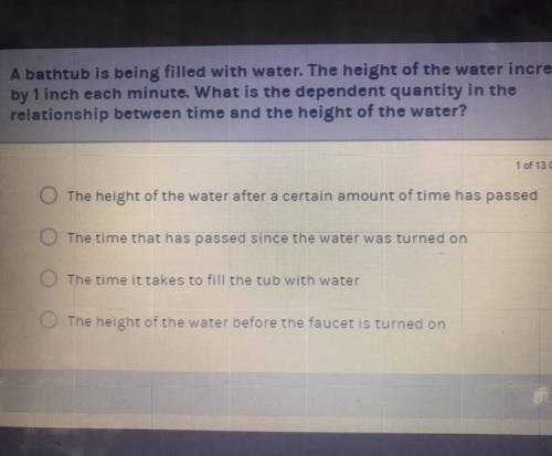 A bathtub is being filled with water. The height of the water increases by 1 inch each minute. What