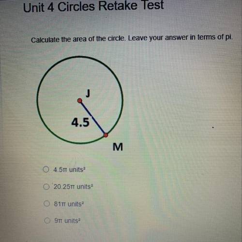Calculate the area of the circle with a radios of 4.5
