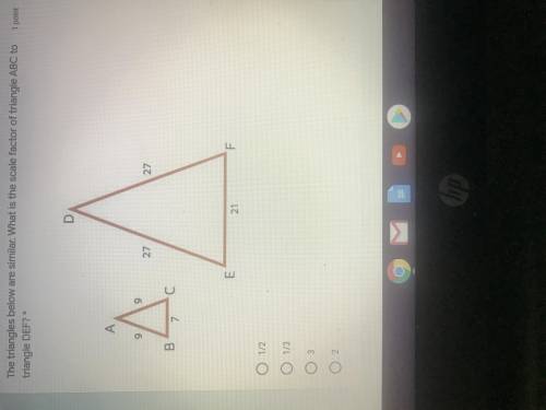 The triangle below are similar. What is the scale factor of triangle ABC to triangle DEF?