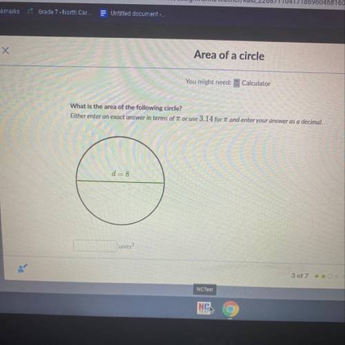 What is the area of the following circle