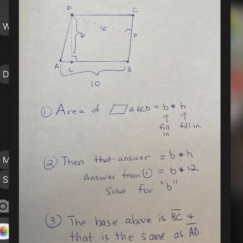 The diagram shows a parallelogram ABCD where AB= 10ft, DL=6ft and DP=12ft FIND AD.