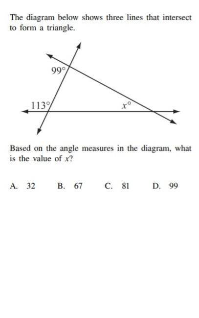 Based on the angle measures in the diagram, what is the value of x?