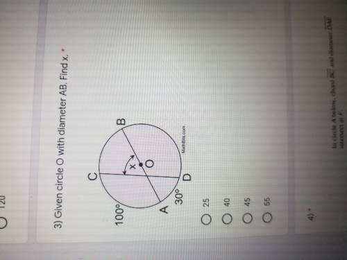 Given circle O with diameter AB. Find x.