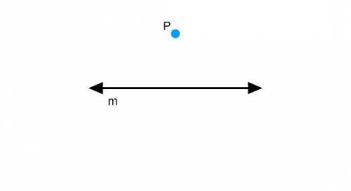 What is the first step in the construction of a perpendicular line from point P to line m? A.. Const
