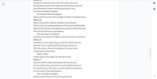 Please help! Read stanzas 10-17 that I attached (Poem is called The Highwayman) and answer questions