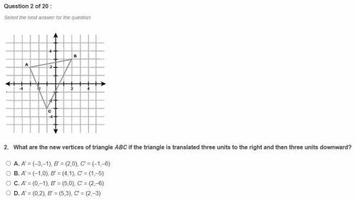 What are the new vertices of triangle ABC if the triangle is translated three unit to the right and