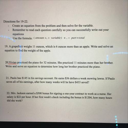 Can someone help me solve this math questions 19-22.
