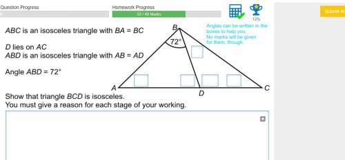 ABC is isosceles triangle with BA=BC D lies on Ac  ABD is an isosceles triangle with AB=AD  Angle AB
