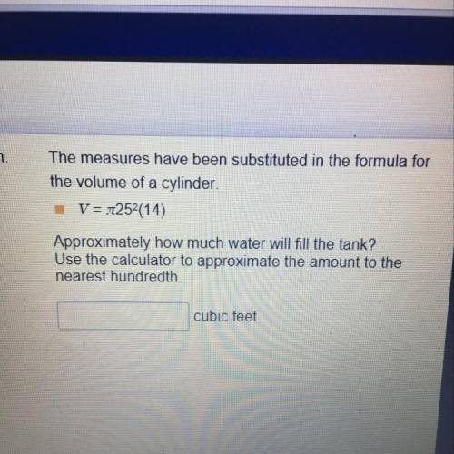 The measures have been substituted in the formula for the volume of a cylinder V = 1125 (14) Approxi