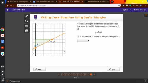 Use similar triangles to determine the equation of the line with a slope of 1/2 that passes through