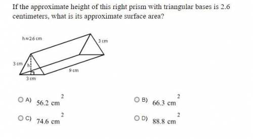 If the approximate height of this right prism with triangular bases is 2.6 centimeters, what is its