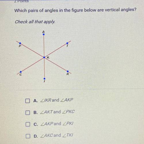 Which pairs of angles in the figures below are vertical angles