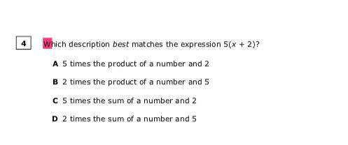 Which description best matches the expression 5(x+2)?