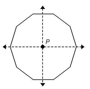 Select all of the rotations about point P that carry the regular decagon onto itself. A regular deca